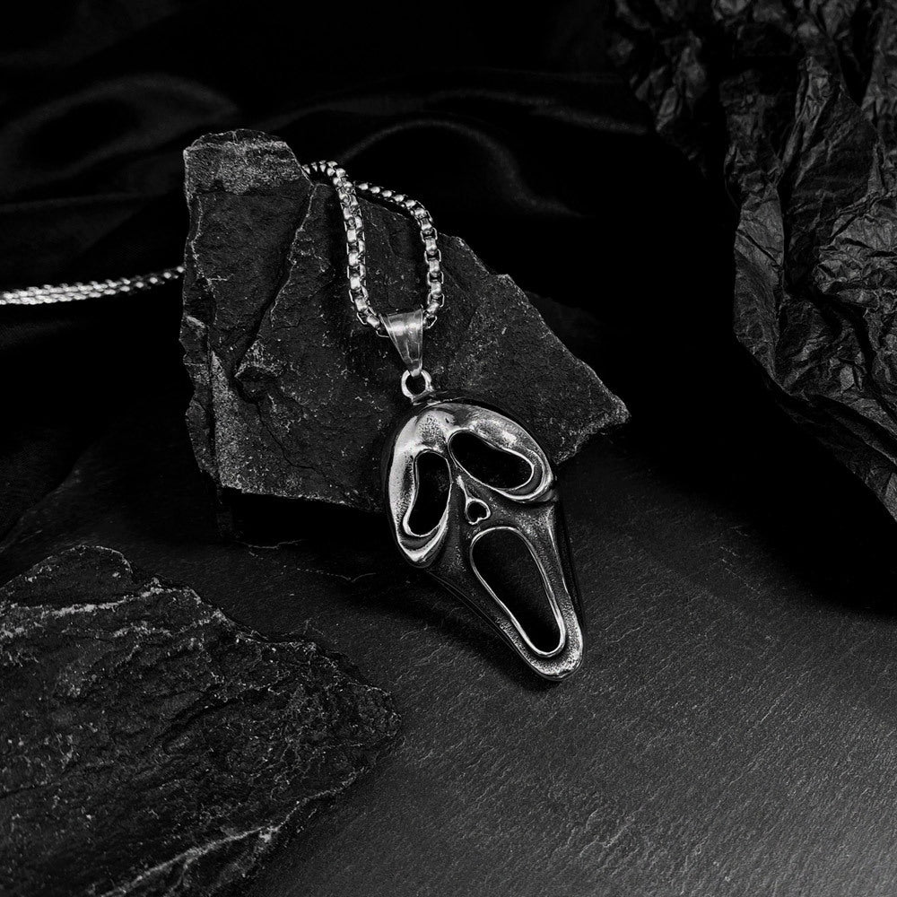Wholesale Creative exaggerated ghost face skull mask titanium steel men's necklace